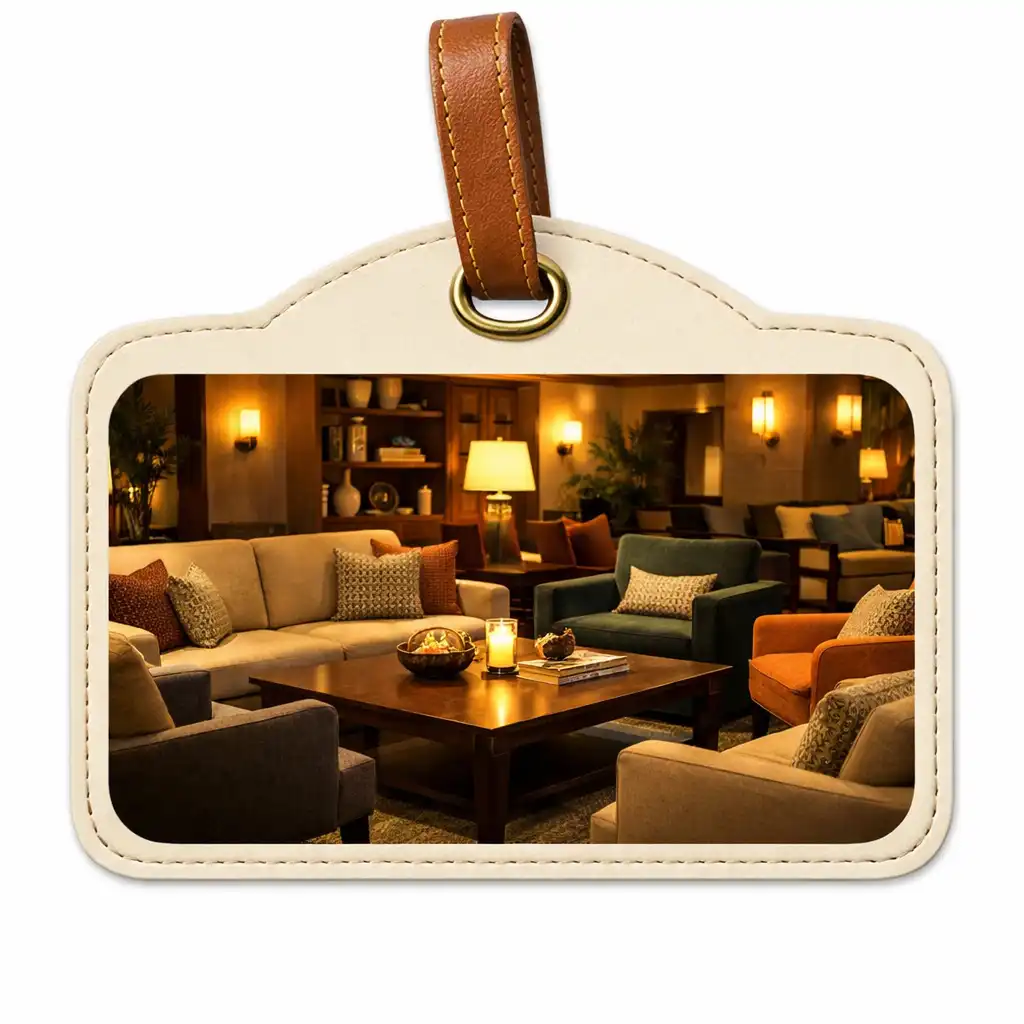 Social lounge area with sofas and armchairs arranged around a coffee table